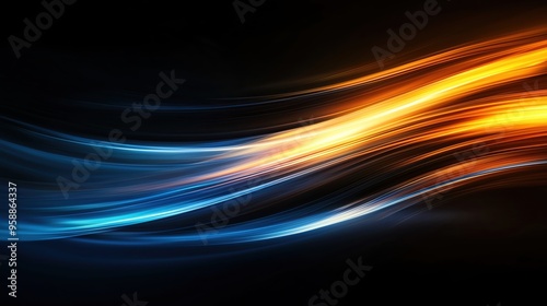 Dynamic abstract background with flowing blue and orange waves, perfect for modern design and technology themes.