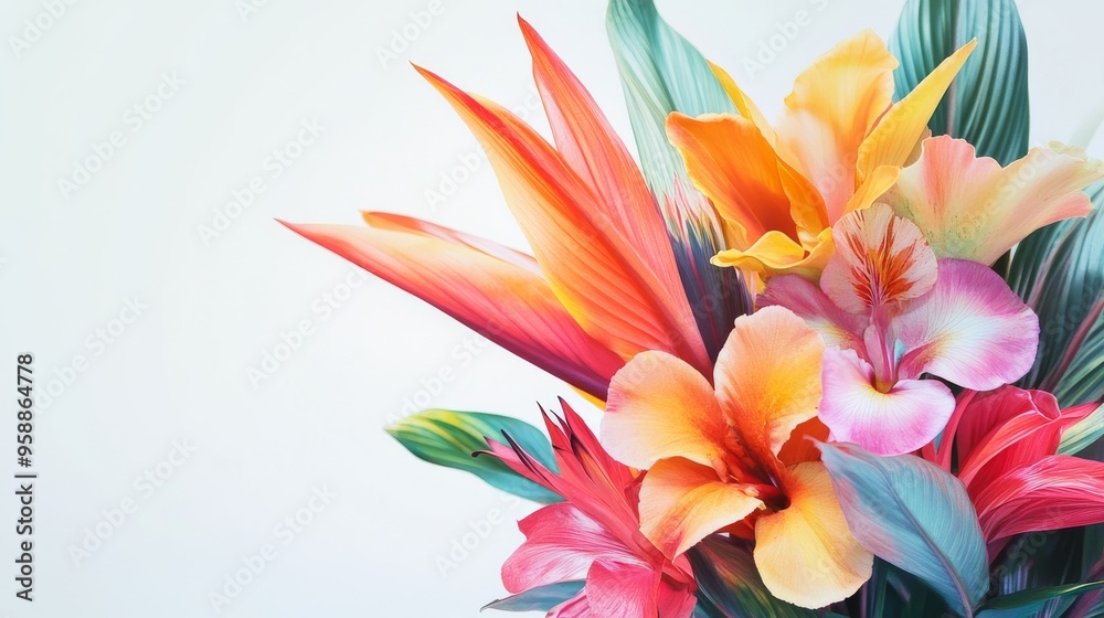 Tropical Flower Bouquet with White Background. Tropical Flower Bouquet with White Background.