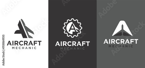 Aircraft mechanical technology logo, domestic and private aircraft spare parts logo symbol.