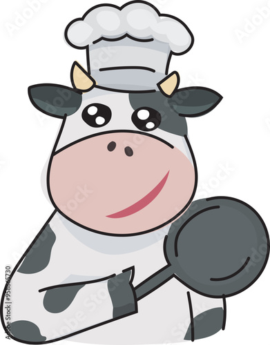 Cute cartoon cow illustration on transparent background.
