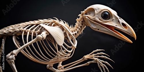 Close-Up Photograph Of A Bird Skeleton, Highlighting The Bones, Joints, And Skeletal Features Of The Avian Anatomy. photo