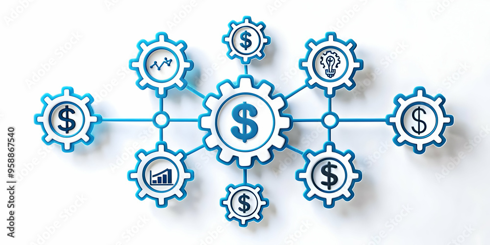 Smart Business Automation: AI Budget Control Concept with Automation Icons for Financial Efficiency - Simple Flat Vector Illustration in Smart Business Tone Smart Business Automation: AI Budget Control Concept with Automation Icons for Financial Efficiency - Simple Flat Vector Illustration in Smart Business Tone