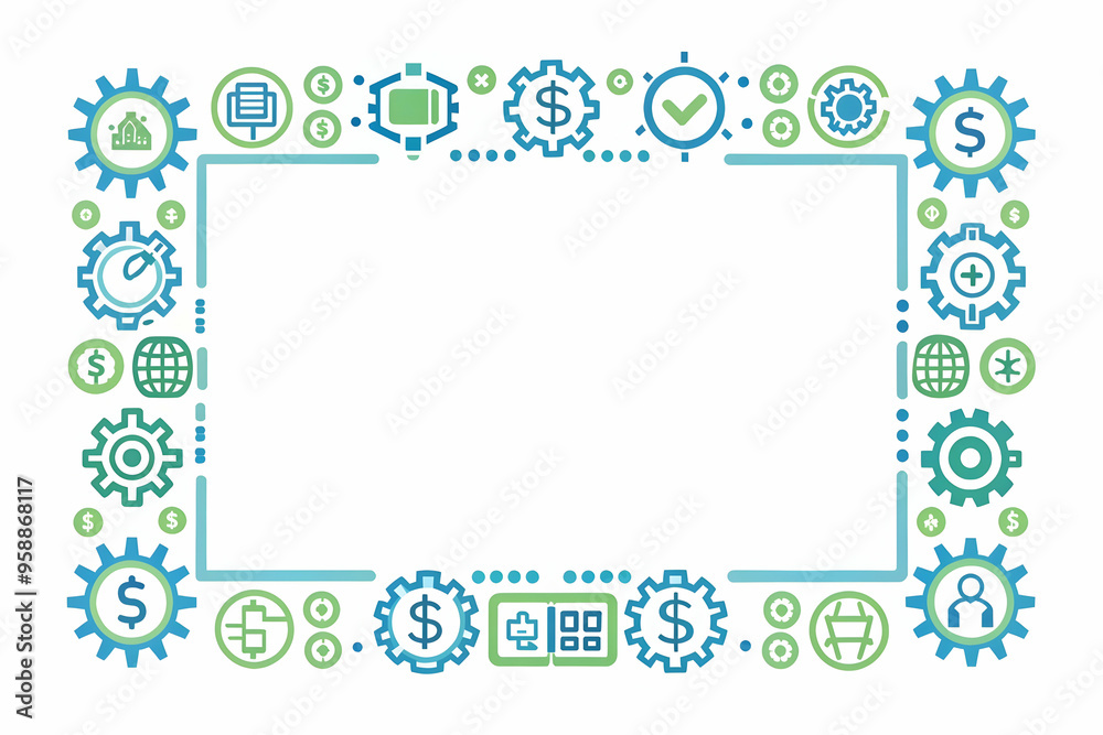 Flat AI Automation and Cost Efficiency Frame: A sleek border frame with AI automation icons and cost efficiency symbols, highlighting the role of AI in lowering operational costs. Smart business conce Flat AI Automation and Cost Efficiency Frame: A sleek border frame with AI automation icons and cost efficiency symbols, highlighting the role of AI in lowering operational costs. Smart business conce