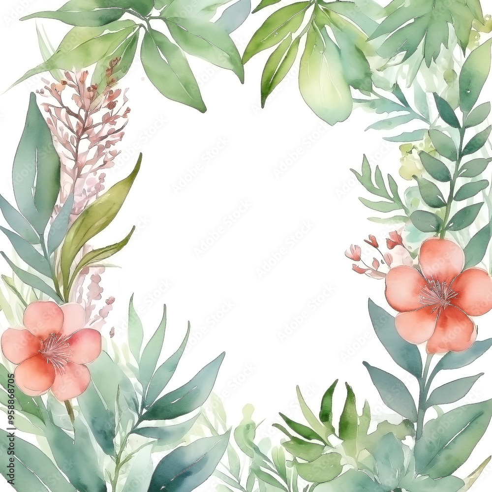 Watercolor botanical background frame Watercolor botanical background frame
