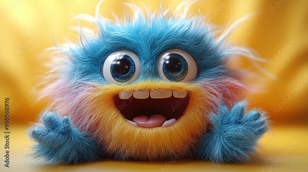 looping animation dancing colorful hairy monster funny mascot having fun furry toy isolate on yellow background looping animation dancing colorful hairy monster funny mascot having fun furry toy isolate on yellow background
