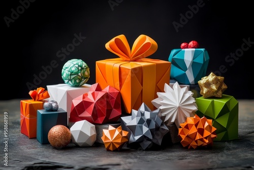 Abstract Christmas, deconstructed gifts, geometric boxes turn holiday presents into a modern art statement photo