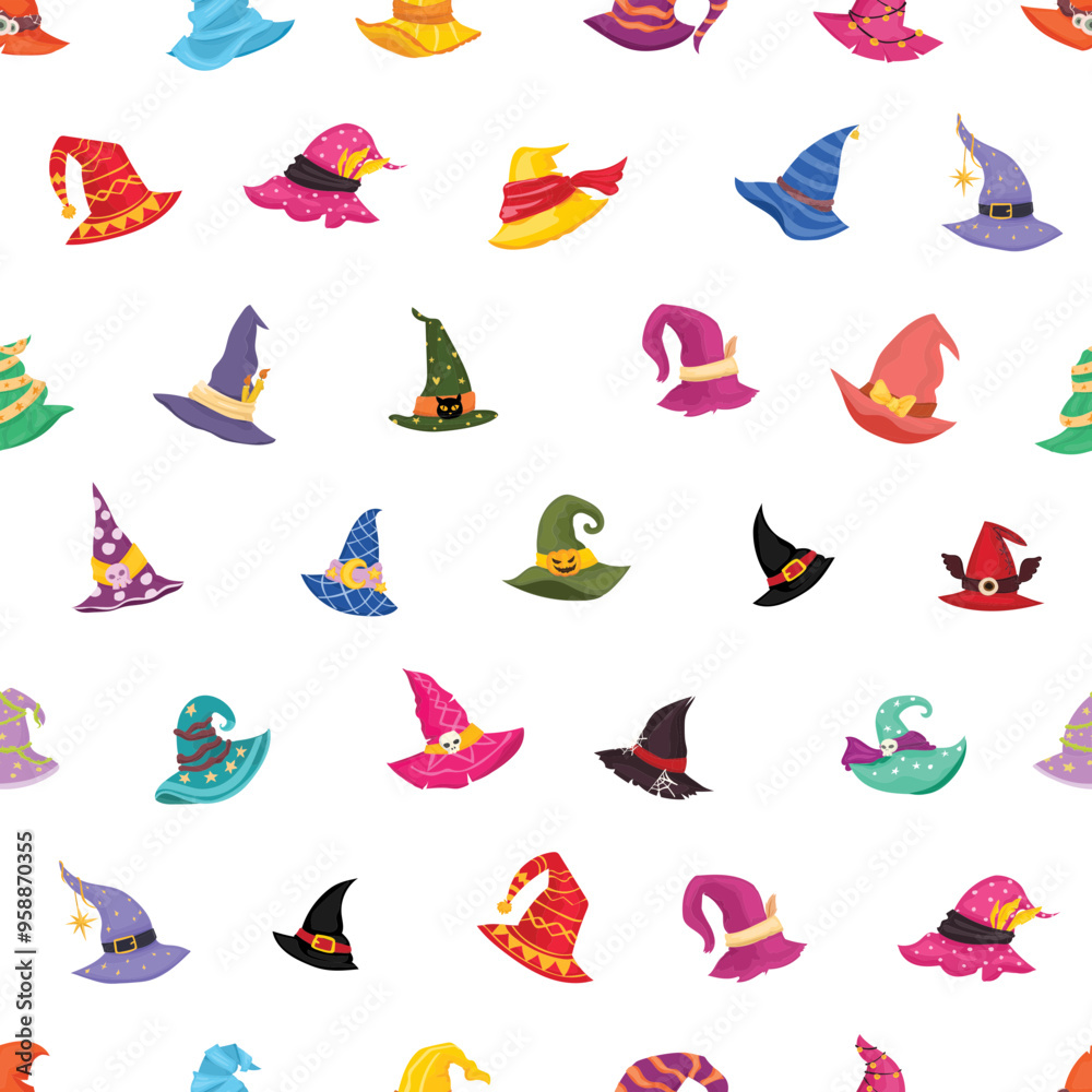 Witch hat seamless pattern background.
Witch hat seamless pattern background.