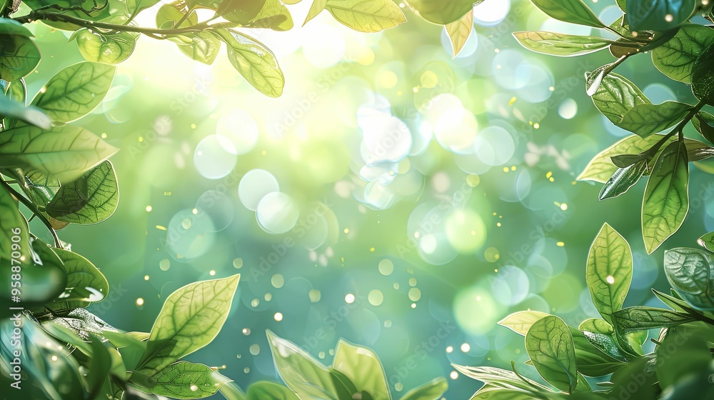 Lush Green Foliage with Sunlit Bokeh Background Lush Green Foliage with Sunlit Bokeh Background