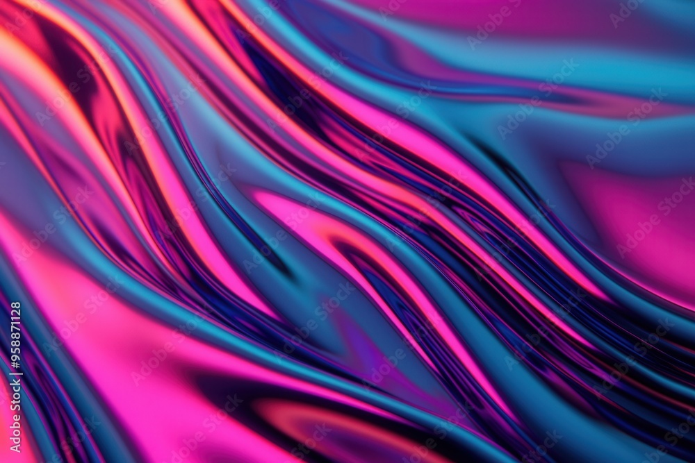Fototapeta premium Iridescent holographic waves, reflecting rainbow colors, with a metallic sheen, futuristic and dynamic, flowing design