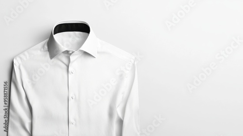 Minimalist white dress shirt, tailored fit with a clean, sleek look, suitable for business or professional clothing advertisements photo