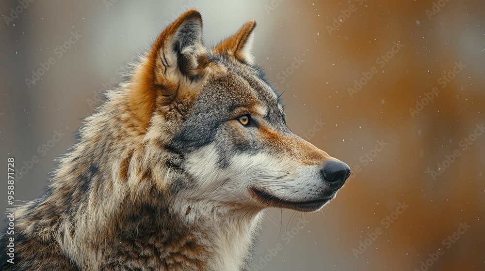 Close-up Profile of a Grey Wolf with Brown Fur and Yellow Eyes Close-up Profile of a Grey Wolf with Brown Fur and Yellow Eyes
