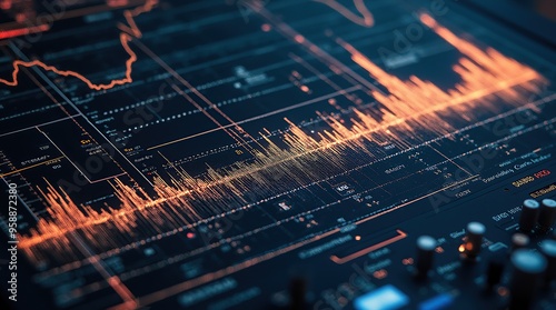 Detailed seismograph displaying earthquake wave analysis and frequency photo