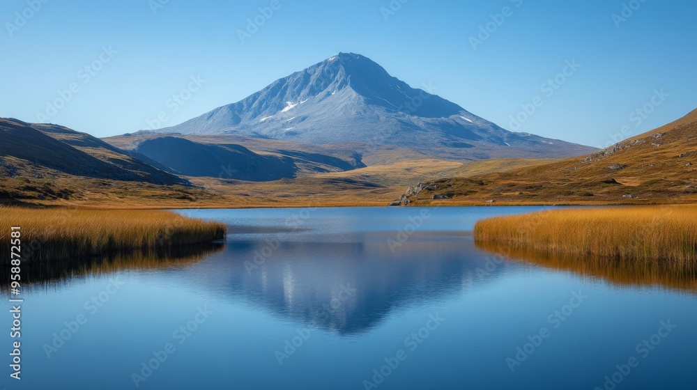 Peaceful Mountain Reflection in Serene Lake Peaceful Mountain Reflection in Serene Lake