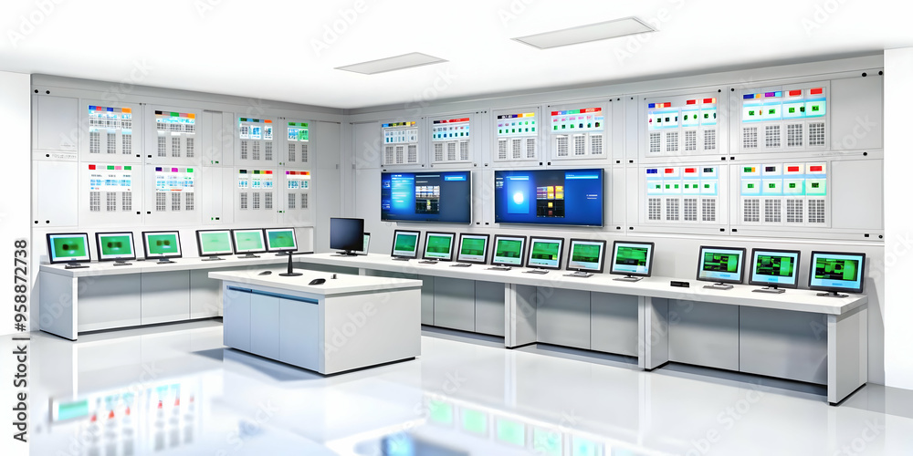 Smart Energy Control Room Concept with AI Technology in Flat Vector Illustration - Transformation of Energy Management with Cost-Efficient Solutions and Modern Design - Business Tone
