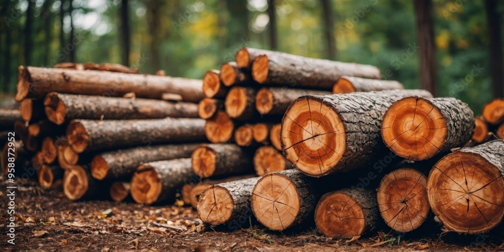 A pile of wood logs stacked on top of each other. A pile of wood logs stacked on top of each other.