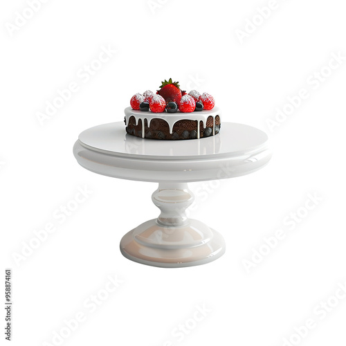 cake with cherries on transparent background, clipping path, png, 