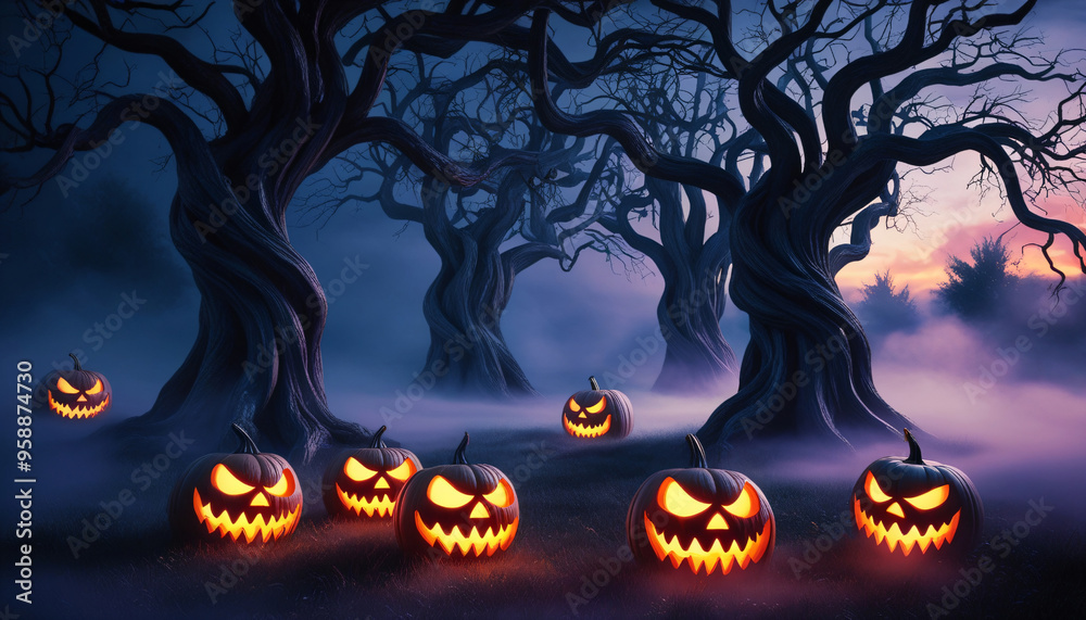 halloween celebration with scary looking pumpkins and scary background, ai generated halloween celebration with scary looking pumpkins and scary background, ai generated