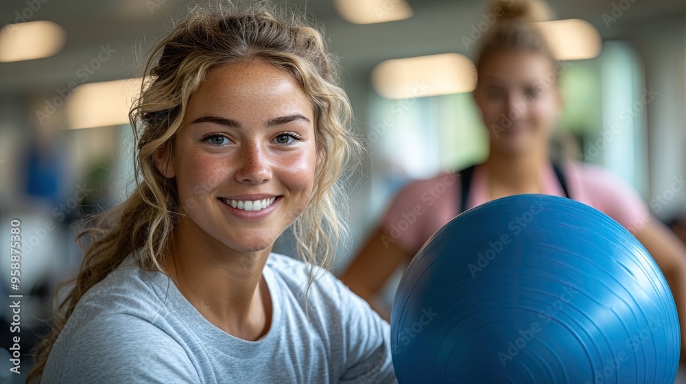Fototapeta premium mid adult physiotherapist woman exercising with overweight woman indoors in rehabilitation center