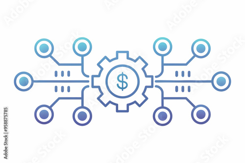 Abstract Flat Vector Illustration of AI Machine Learning and Cost Efficiency Concept for Smart Business - Optimizing Financial Strategies with Machine Learning Patterns and Cost Efficiency Icon Symbol