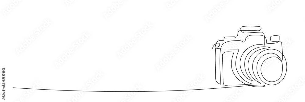 One continuous editable line drawing of camera vector illustration. Editable stroke