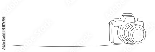 One continuous editable line drawing of camera vector illustration. Editable stroke