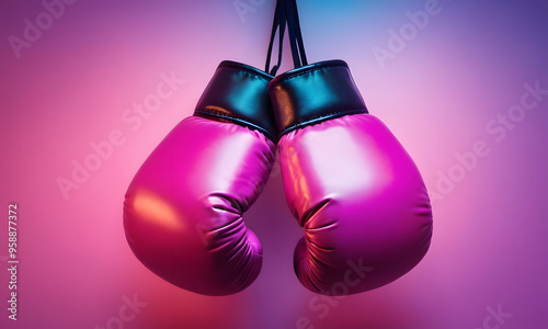 purple boxing gloves on smooth background