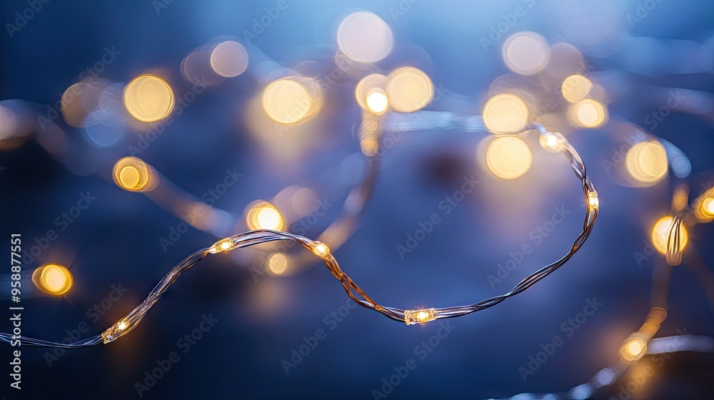 A detailed shot of a string of fairy lights, showcasing the delicate bulbs and the soft, twinkling light they emit against a dark background. A detailed shot of a string of fairy lights, showcasing the delicate bulbs and the soft, twinkling light they emit against a dark background.