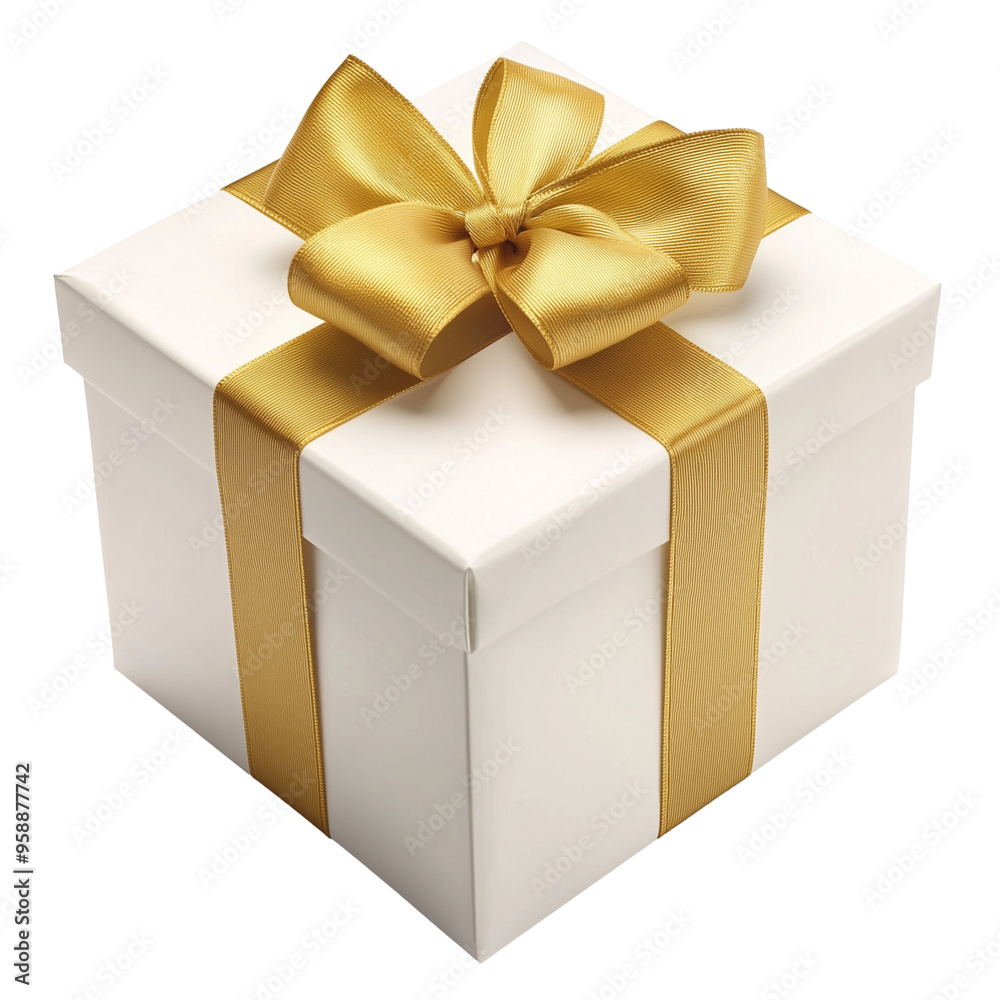 White gift box with gold ribbon. White gift box with gold ribbon.