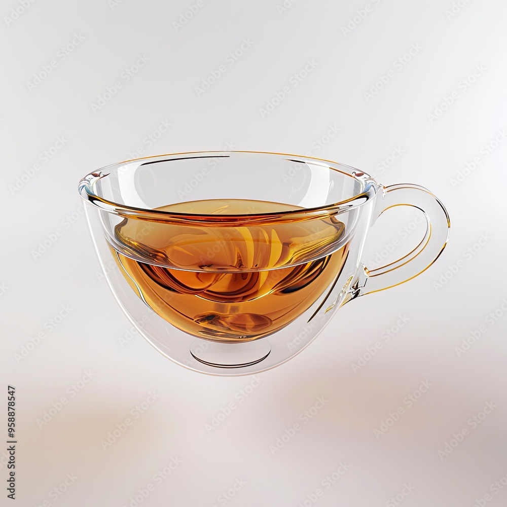 glass transparent tea cup on a white background, floating in space, slightly tilted at a 45 degree angle --no plate, generative ai glass transparent tea cup on a white background, floating in space, slightly tilted at a 45 degree angle --no plate, generative ai