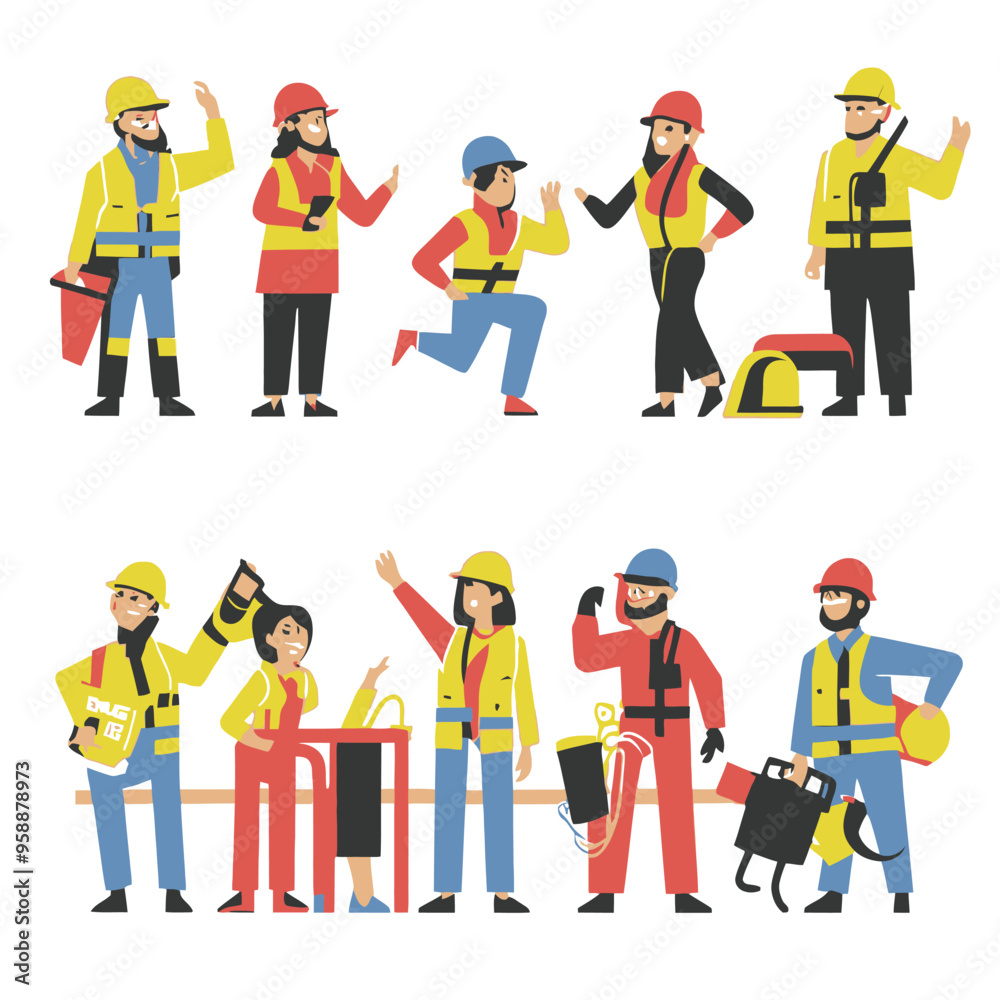 2d vector illustration safety , Civil protection and safety when working and taking safety 

ork