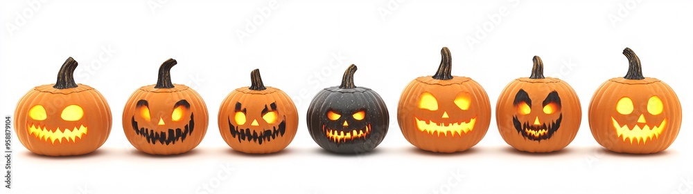 Halloween Pumpkins in a row isolated on white background Halloween Pumpkins in a row isolated on white background