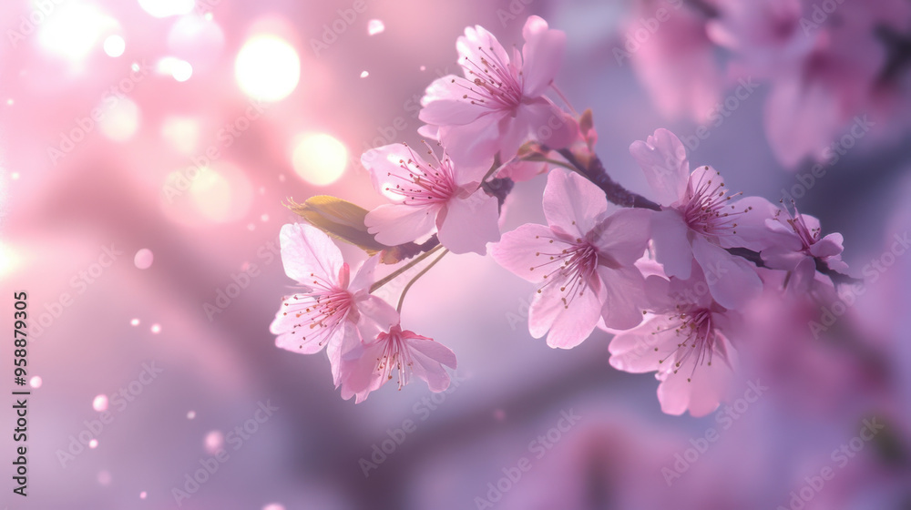 blooming tree in the snow, snowflakes falling on soft pink flowers, blurred gray background blooming tree in the snow, snowflakes falling on soft pink flowers, blurred gray background