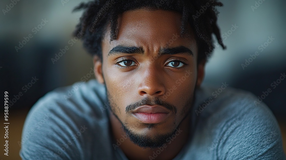 portrait od depressed young african american man looking at camera