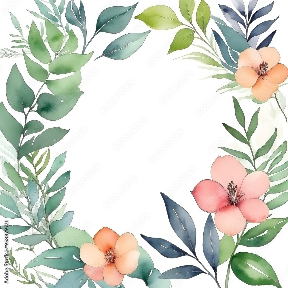 Watercolor botanical background frame Watercolor botanical background frame