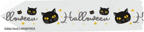 Halloween cat washi tape on transparent background.
