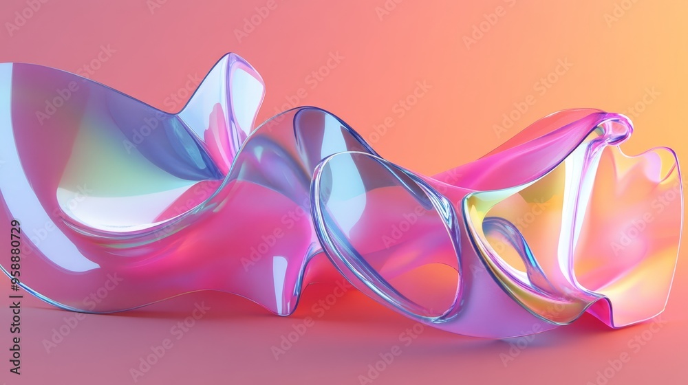 Abstract Glass Shapes on Pink and Orange Gradient Background Abstract Glass Shapes on Pink and Orange Gradient Background