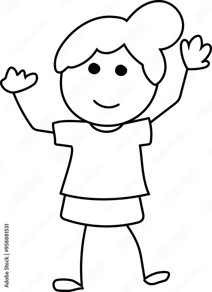 Cartoon girl raise your hand doodle illustration on transparent background.
Cartoon girl raise your hand doodle illustration on transparent background.