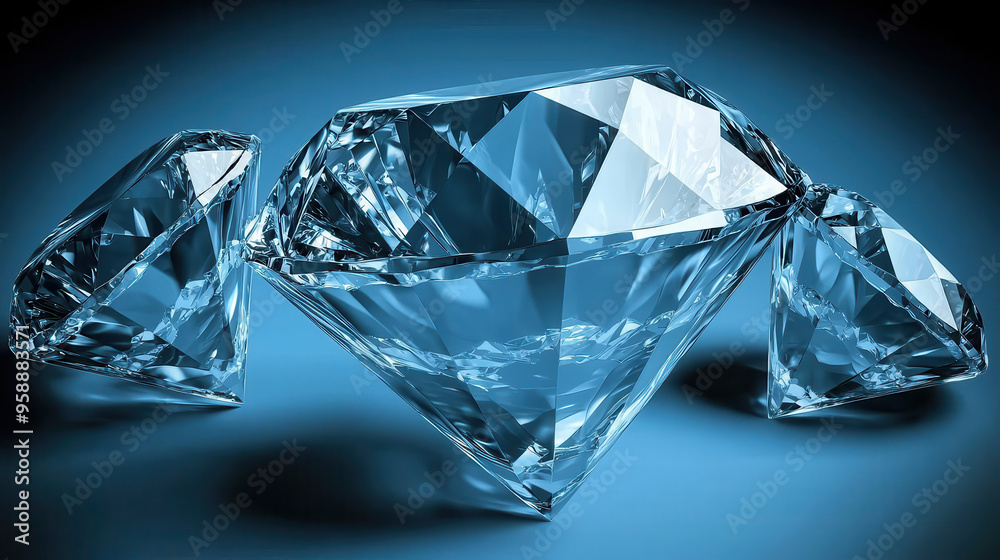 A stunning set of large, high-quality diamonds displayed on a dark reflective background, showcasing the pristine clarity and brilliance of the gemstones with style. A stunning set of large, high-quality diamonds displayed on a dark reflective background, showcasing the pristine clarity and brilliance of the gemstones with style.
