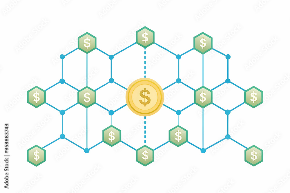 Flat Blockchain and Financial Growth Arrow Concept - Abstract Vector Showing Interconnected Nodes and Transformative Effect on Cost and Finance. Simple Flat Business Illustration on White Background. Flat Blockchain and Financial Growth Arrow Concept - Abstract Vector Showing Interconnected Nodes and Transformative Effect on Cost and Finance. Simple Flat Business Illustration on White Background.