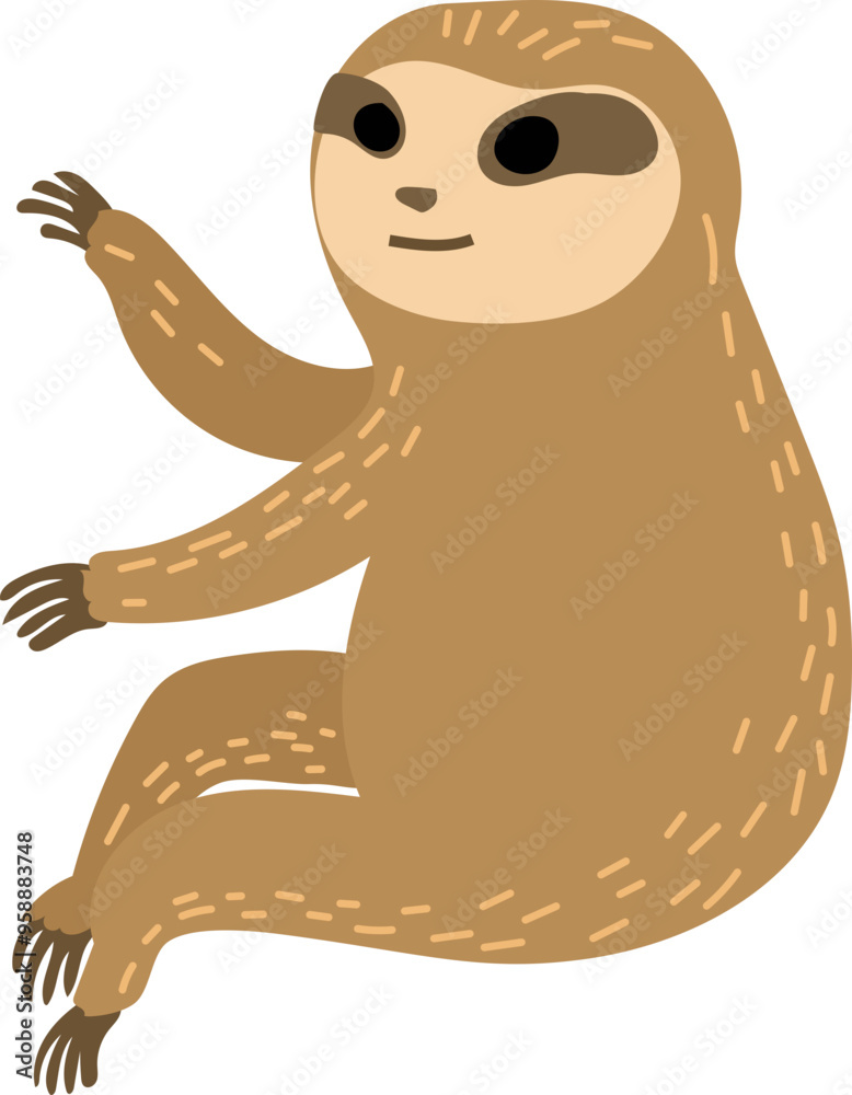Fototapeta premium Cute cartoon sloth illustration on transparent background.