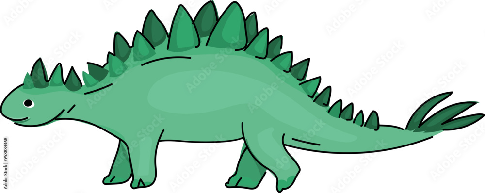 Fototapeta premium Cartoon stegosaurus illustration on transparent background. 