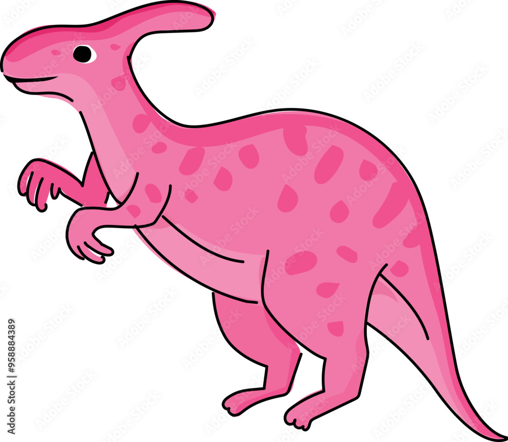 Fototapeta premium Cartoon parasaurolophus illustration on transparent background. 