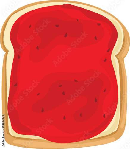 Strawberry jam on toast cartoon doodle illustration on transparent background.
