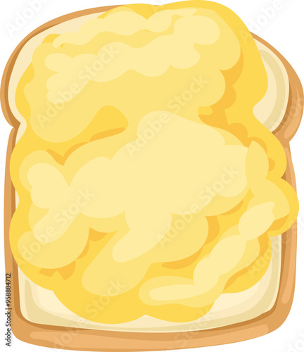 Scrambled eggs with toast cartoon doodle illustration on transparent background.
