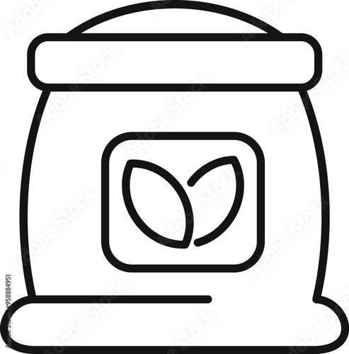 Simple and modern line icon of a fertilizer sack with leaves emphasizing eco friendliness