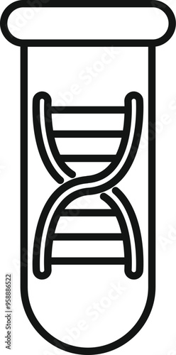 Line art icon of a test tube containing a dna double helix, representing genetics research