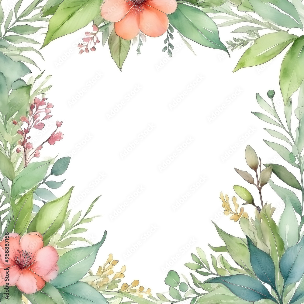 Watercolor botanical background frame