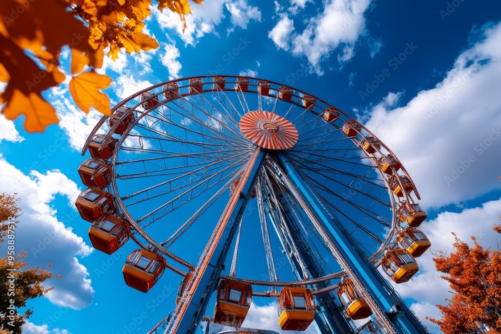 Fototapeta premium Ferris wheel, slowly turning, timeless appeal attracts generations of visitors with its enduring charm