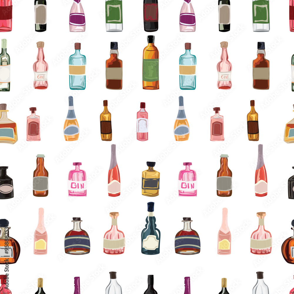 Alcoholic drinks seamless pattern background.
Alcoholic drinks seamless pattern background.