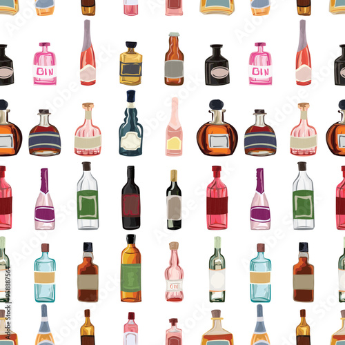 Alcoholic drinks seamless pattern background.
